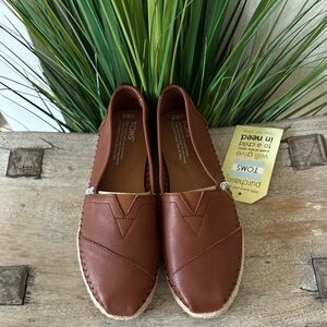 TOMS brown Leather Slip-Ons